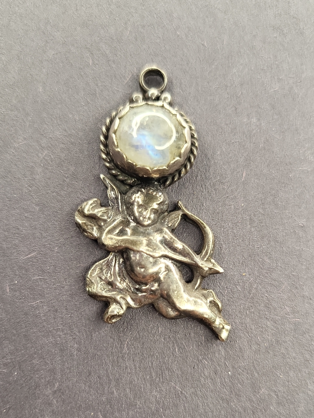Sterling Silver Cherub Pendant with Iridescent Moonstone